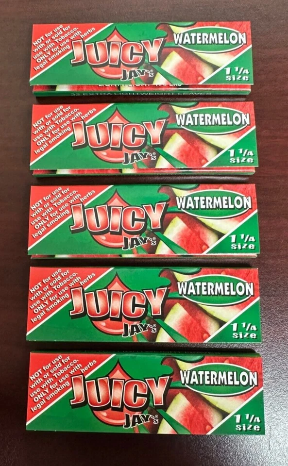 Juicy Jays 1 1/4 WATERMELON Cigarette Rolling Papers -5 PACKS - Image 1 of 1