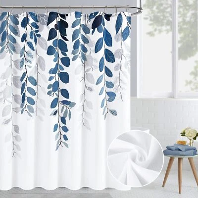 Blue Eucalyptus Shower Curtain Floral Watercolor Leaves 72x72 with Hooks - Image 1 of 4