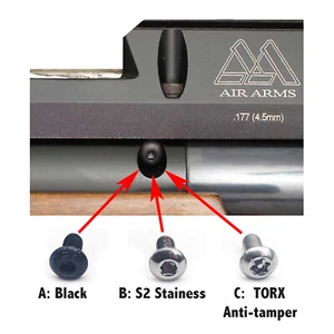 Cubierta de tornillo ajustador de potencia Air Arms - negra + manchas, TORX anti-garra. - Imagen 1 de 2