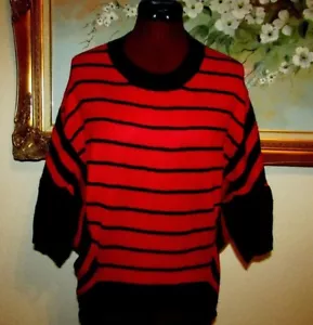 NEW LONLY SKY SZ S RED/BLK ACRYLIC DROP SHOULDER/HI-LOW HEM SWEATER MSRP $39.00 - Picture 1 of 6
