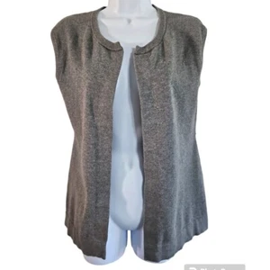 Ann Taylor Small Petite 100% Cotton Gray Sleeveless Cozy Classic Cardigan Vest - Picture 1 of 7