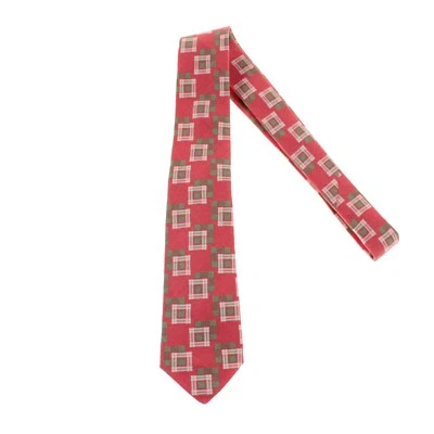 Corbata Kiton nueva sin etiquetas 100 % lana siete pliegues en rosa anaranjado con cuadrados verdes/blancos Foto 1 de 4