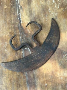 1700's Antique Old Iron Hand Forged Carved Rare Axes Head Dagger - Picture 1 of 9