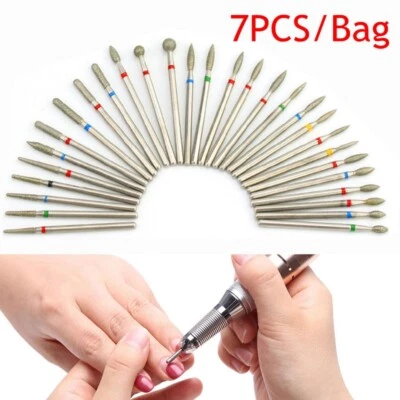 7Pcs/Set Nail Drill Bits Cuticle Manicure Machine Cutter Diamond File Polisher ↷ - Image 1 of 4