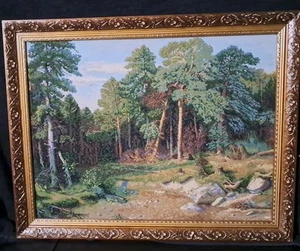 VINTAGE COMPLETED NEEDLEPOINT/CROSS STITCH LOVELY MAST TREE GOVE GOLDTONE... - Picture 1 of 22