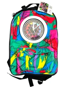 NWT Retro Vintage 90s Clock Backpack Neon Graphic Design 80s WORKS Flava Flav - Picture 1 of 13
