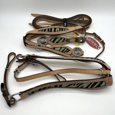 Showman Cebra Verde Cuentas Cabezal Pecho Collar Set y Riendas Caballo Tack NUEVO Foto 1 de 4