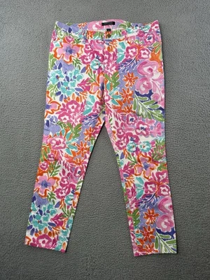 Lauren Ralph Lauren Pants Womens 14 Pink Flowers Cotton Stretch Coastal Summer - Image 1 of 4