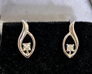 VINTAGE 14K MASSIV WEISSGOLD DIAMANT SOLITÄR SCHRAUB OHRRINGE 2,1g signiert KL - Bild 1 von 7