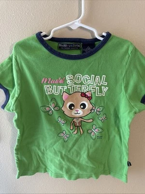 Mudd Girls Y2K Cat Social Butterfly Shirt Medium Charm Green  - Image 1 of 3