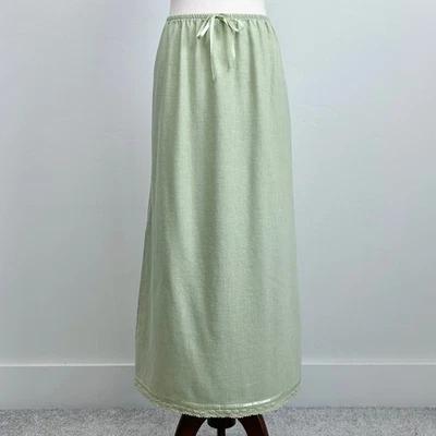 Vintage 90s Sage Green Linen Blend Crochet Trim Maxi Skirt  - Image 1 of 4