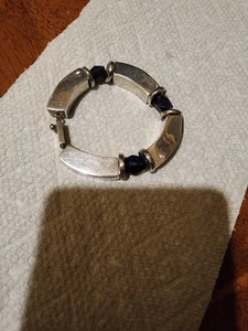 Vintage Taxco TM-200 925 Sterling Silber mit blauem Onyx Armband 54 gr. - Bild 1 von 10