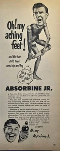Podólogo marioneta de madera Absorbine Jr pies doloridos vintage anuncio impreso 1950 - Imagen 1 de 4