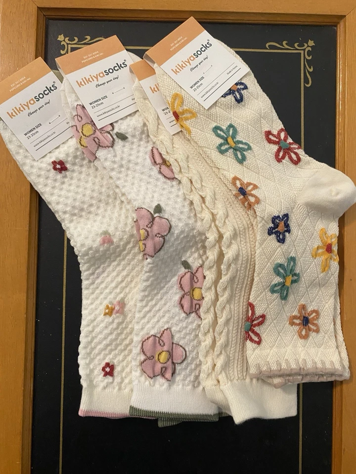 Calcetines Kikiya Mujer Mezcla Algodón - Lote de 4 Pares - Boho Floral - Talla 6-8 Foto 1 de 4
