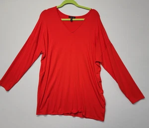 Eileen Fisher Red V-Neck Long Sleeve Stretch Knit Top Women’s XL Relaxed Fit - Picture 1 of 4