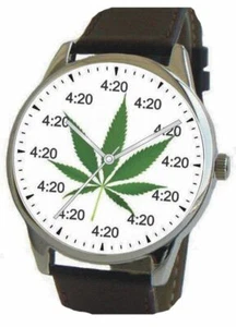 "4:20" Is The Time At Every Hour On The Cannabis Green Dial Of The Large Watch - Picture 1 of 4