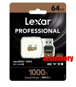 Lexar 64GB 1000x Micro SD SDXC 150MB/s Class10 UHS-II U3 USB3.0 Reader GoPro - Picture 1 of 1