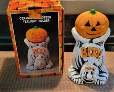 Vintage Ceramic Halloween Ghost Tealight Votive Holder Kmart Candle Boo Pumpkin