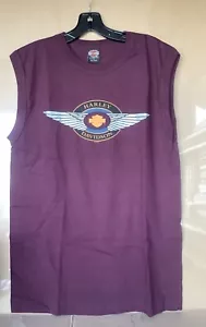Men's Harley-davidson Shirt Maroon Sleeveless Dealer back MEDIUM NOS - Picture 1 of 3