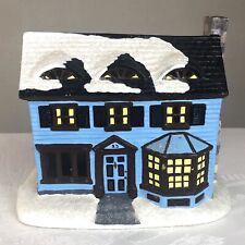 Vintage Christmas Holiday Ceramic Hand Painted Blue Two Story House