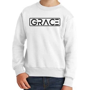 Youth Graphic Sweatshirt Grace Christian Black Illustration - Picture 1 of 21
