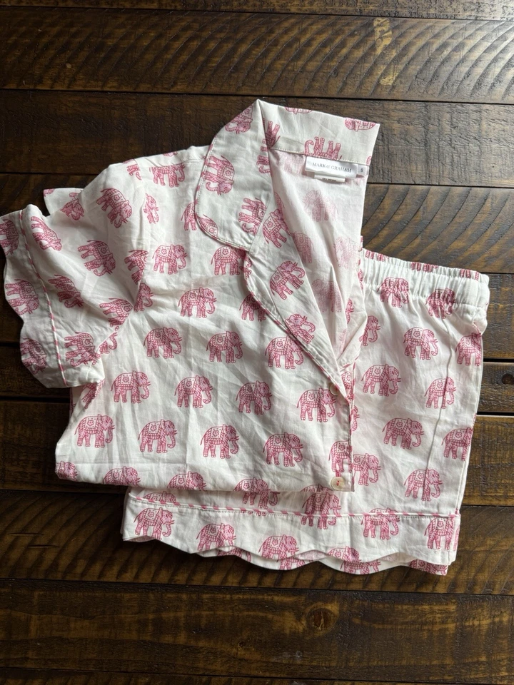 Conjunto curto Mark And Graham estampa de bloco elefante rosa novo sem etiquetas pequeno - Imagem 1 de 1