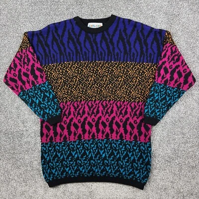 Vintage A'Milano Sweater Mens Medium Knit Striped Pattern Geometric Acrylic - Image 1 of 4