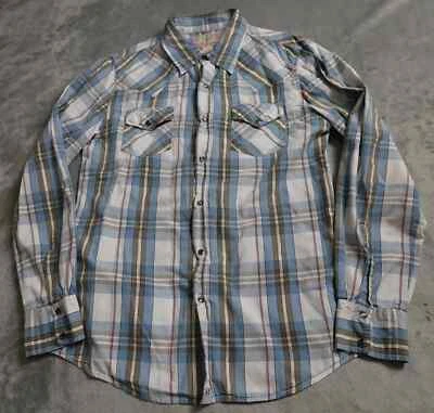 Camisa Fossil Para Hombre Grande Perla A Presión Azul Blanco Cuadros Hilo Metálico Ropa de Trabajo Foto 1 de 4