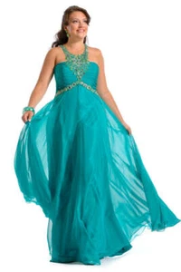 Vestido de Gala Party Time Formals 6257 Verde Azulado Concurso Talla 14W ¡Oferta! - Imagen 1 de 2