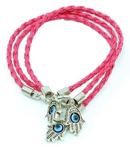 Lot 3 MAIN HAMSA contre MAUVAIS ŒIL Bracelet cordon ROSE Pendentif CHANCEUX - Picture 1 of 7