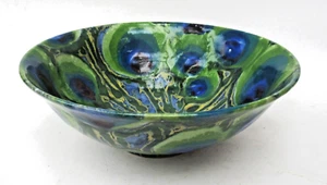 Janice Tchalenko, Dartington Pottery, ceramica da studio "Pavone" grande ciotola, c1990 - Foto 1 di 7