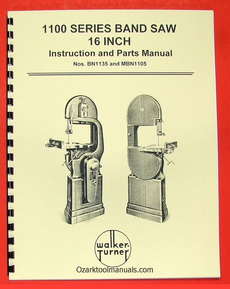 WALKER TURNER 1100 Series 16" Metal & Wood Band Saw Operator & Parts Manual 0737 - Image 1 of 1