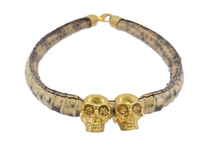 VTG ALEXANDER McQUEEN CRYSTAL JEWELED SKULL + SNAKESKIN CHOKER NECKLACE - Picture 1 of 19