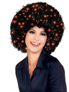 Black Fiber Optics Light Up Afro Wig Disco Pimp - Picture 1 of 1