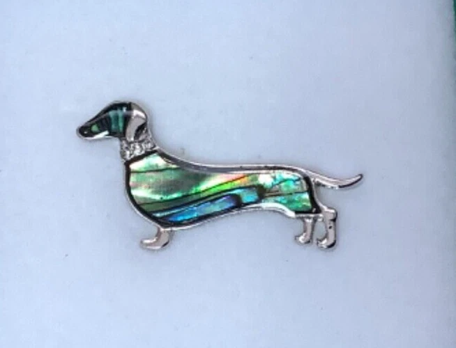 Stunning Dachshund Inlaid Paua Shell Pin Badge - Image 1 of 3