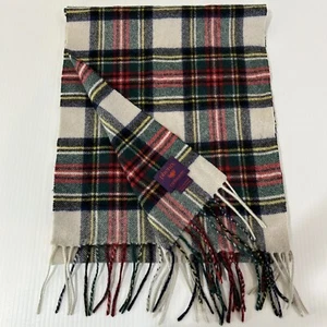 Phenix Schottenkaro 100 % Kaschmir Schal blau weiß rot Fransen weich 74 x 12 Zoll gebraucht, in einwandfreiem Zustand - Bild 1 von 5