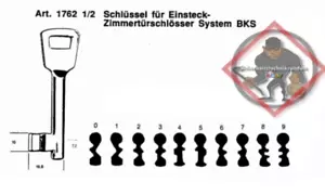 Buntbartschlüssel Artikel 1762 1/2 System BKS Nummer 0 - 9 Börkey 910 Zimmertür - Bild 1 von 2