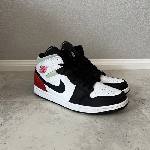 Nike Air Jordan 1 Mid 852542 100 Nero Rosso Bianco Taglia 11 Scarpe Uomo