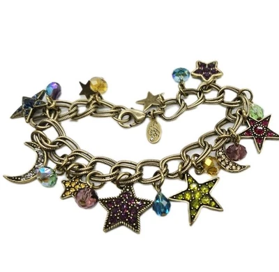 KIRKS FOLLY Charm Bracelet Stardust Brass Gold tone Crystal Star Multicolored - Image 1 of 4