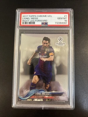 LIONEL MESSI 2017 TOPPS CHROME UCL RIGHT LEG FORWARD #1 PSA 10 GEM MINT CLEAN - Image 1 of 2