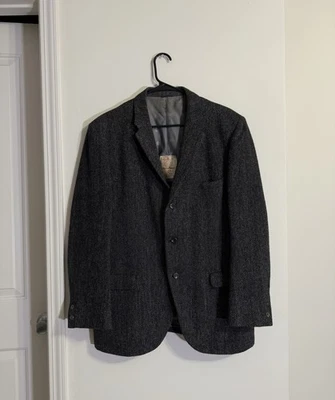 Vintage Handwoven Harris Tweed Scotland Wool Jacket Blazer Black Gray Career S/M - Image 1 of 4