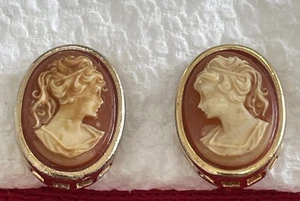 VINTAGE CAMEO STYLE CLIP BACK EARRINGS - Picture 1 of 20