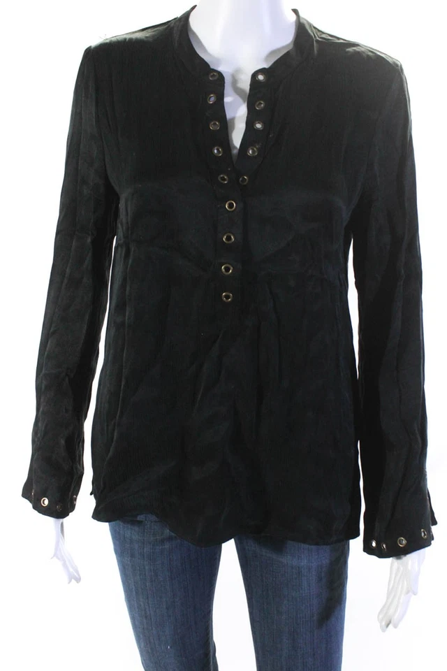 Blusa Pullover Drew Para Mujer Detalle de Ojales Cuello en V Manga Larga Negra Talla XS Foto 1 de 4