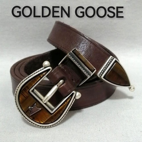 GOLDEN GOOSE NUOVA cintura in pelle GOL GOOSE Puntare marrone scuro stretta 90