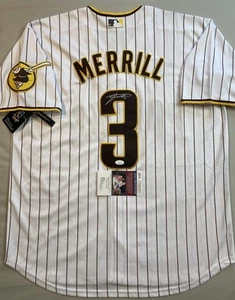 SAN DIEGO PADRES- JACKSON MERRILL AUTOGRAFO #3 MAGLIA GESSATO JSA CD81254 - Foto 1 di 5