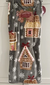 North Pole Cookie Co. Plush Throw Blanket 60x70 Grey Gingerbread House - Picture 1 of 6