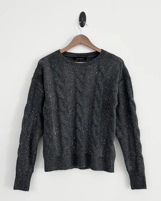 White House Black Market M Gray Cable Knit Sequin Wool Pullover Sweater Top NWOT - Image 1 of 4