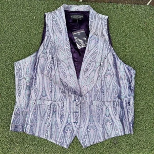 1990s J Peterman Purple & Pink Paisley Damask Jacquard Vest Waistcoat Sz 12 - Picture 1 of 5