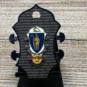 Hard Rock Cafe Boston Massachusetts Guitar Headstock Flag Pin On Card - Picture 1 of 4