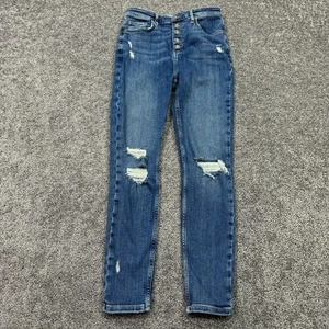 Pantalones de mezclilla We The Free para mujer 29 azules ajustados al tobillo elásticos lavado medio Distress - Imagen 1 de 8